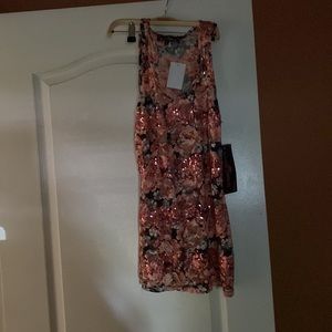 NWT - Almost Famous black with pink roses sequined tank size XL